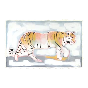 Walk of Fame (To the Right) - Figurative Tiger Painting on Paper Original Artwork by Kellie Newsome