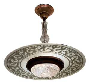 Art Nouveau UFO Pendant Lamp in Copper and Glass attributed to Ezan, 1930s