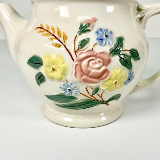 1940s 1940s Vintage Farmhouse Boho Chic Art Deco Porcelier Vitreous Tea Pot, 6 Cup Size. For Sale - Image 5 of 14