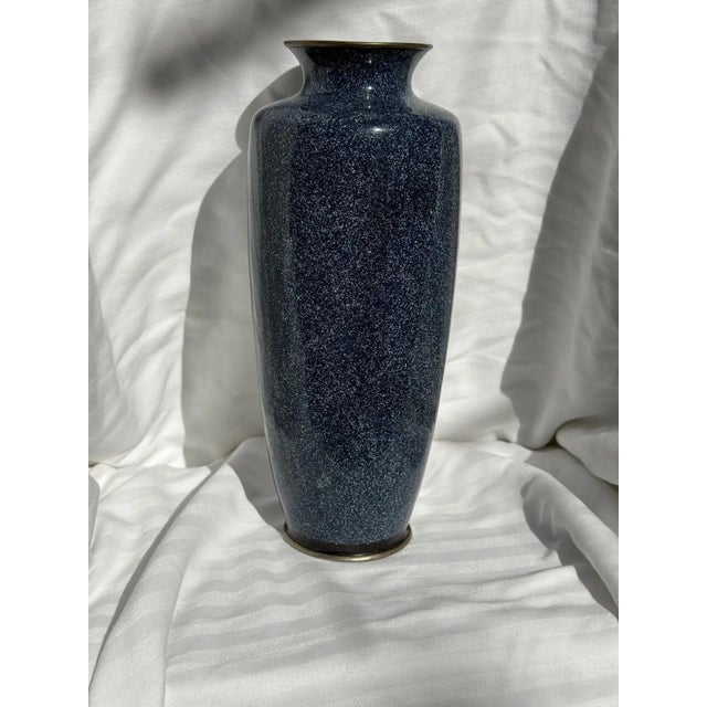 20th Century Japanese Cloisonne Enamel Vase Speckled Blue Ground Butterflies Floral Motifs For Sale - Image 12 of 15