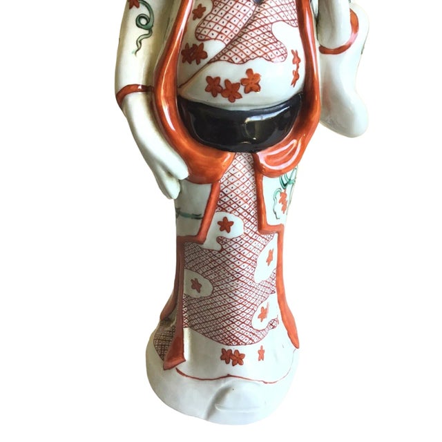 Vintage Asian Male Handcrafted Hand Painted Glossy Porcelain Figurine For Sale - Image 4 of 9