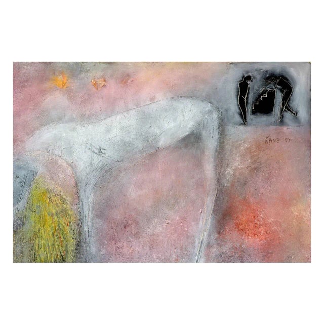 1980s Woman, Dog & Spring Flowers Figurative With Petroglyphs, Large Scale Abstract Expressionist by Cindy Kane For Sale - Image 5 of 8