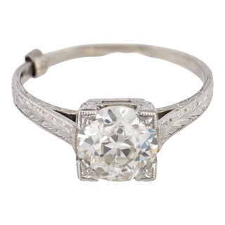 1910s Edwardian Gia 1.93 Carat Old European Cut Diamond Platinum Engagement Ring, Size 7.5 For Sale
