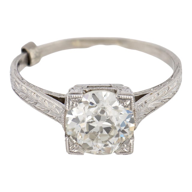 1910s Edwardian Gia 1.93 Carat Old European Cut Diamond Platinum Engagement Ring, Size 7.5 For Sale