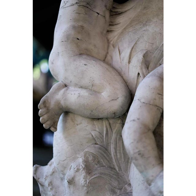 Antique mid to late 19th century Italian carved marble fountain of extraordinary detail, depicting Putti wrestling a...