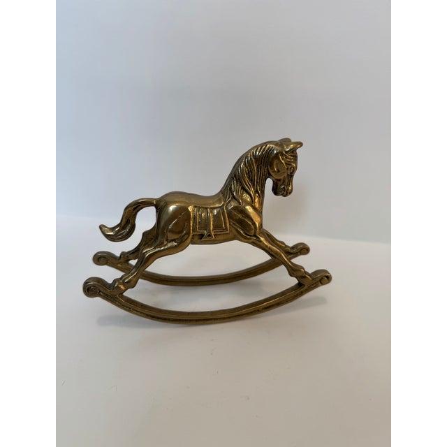 Brass Vintage Solid Brass Carousel Horse & Rocking Horse Figurines – Pair For Sale - Image 8 of 8