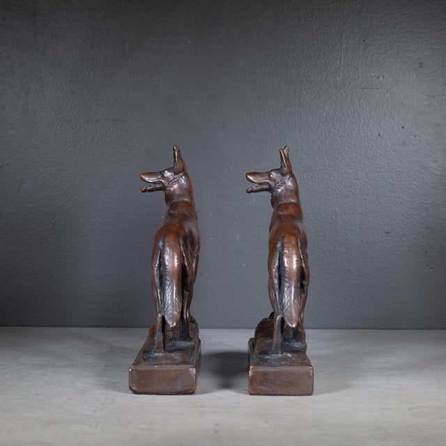 Signed Early 20th C. Bronze Dog Bookends by Paul Herzel c.1920 For Sale - Image 4 of 7