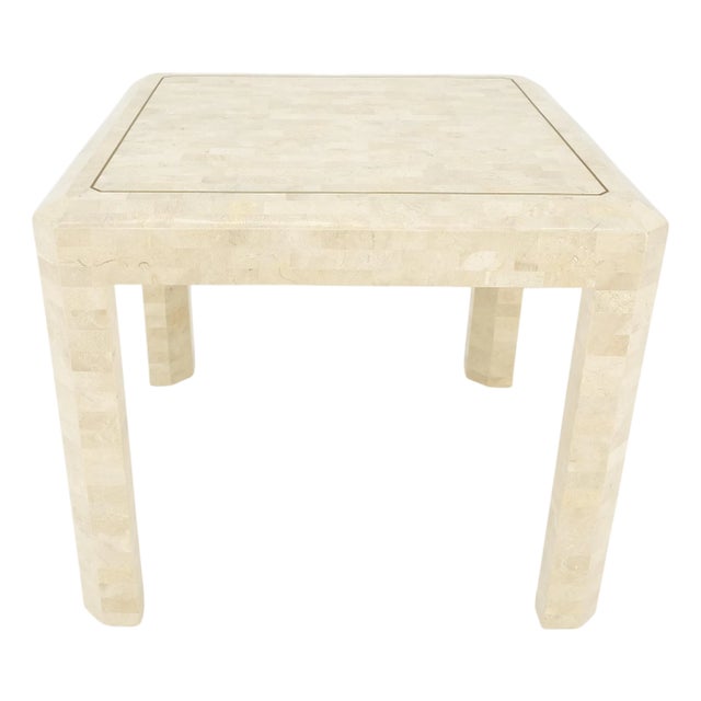 Tessellated Stone Marble Tile 26x26 Square Side Occasional Lamp Table For Sale