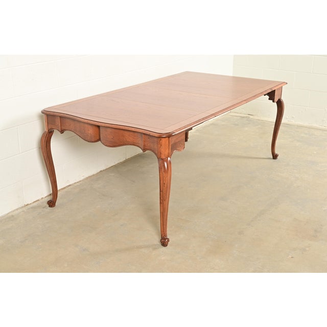 Baker Furniture French Provincial Louis XV Carved Oak Extension Console Dining Table, Newly Refinished For Sale - Image 12 of 12