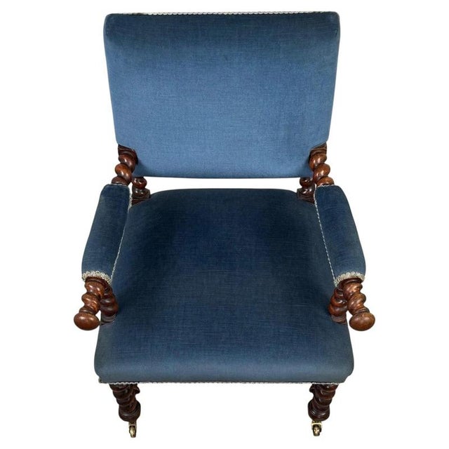 Antique English Victorian Carved Oak Barley Twist Armchair For Sale - Image 3 of 14