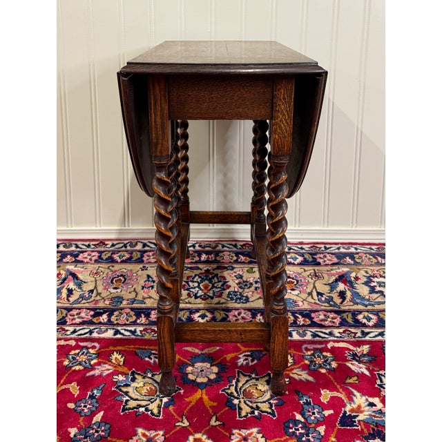Antique English Table Drop Leaf Gateleg Barley Twist Oak Oval C. 1920-30s For Sale - Image 10 of 17