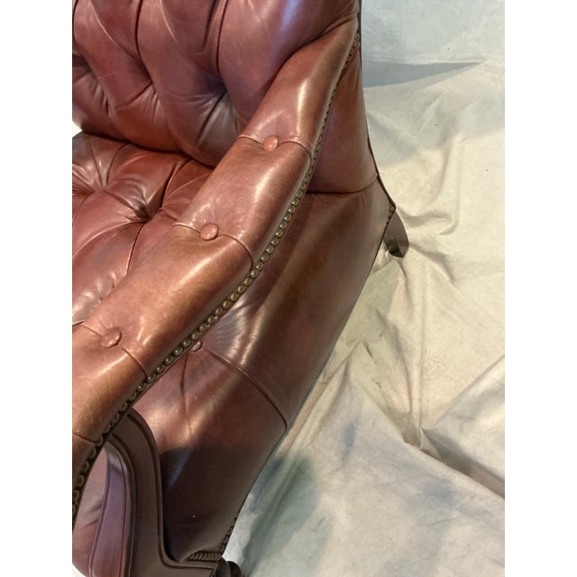Late 20th Century Hancock & Moore Tufted Leather High-Back Library Chair With Casters & Drawer For Sale - Image 15 of 18