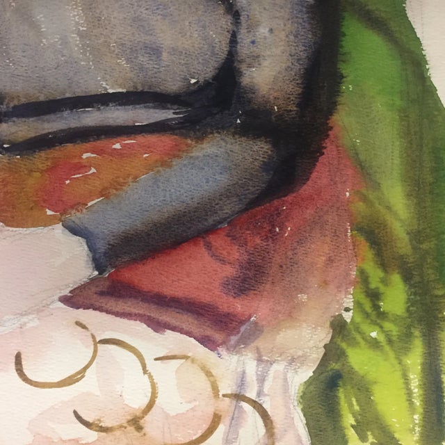 Original Vintage Female Portrait Watercolor Painting For Sale - Image 4 of 6