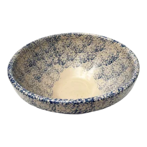 1930s Extra Large R Randsbottom Roseville Pottery Blue White Sponge-Ware Mixing Bowl