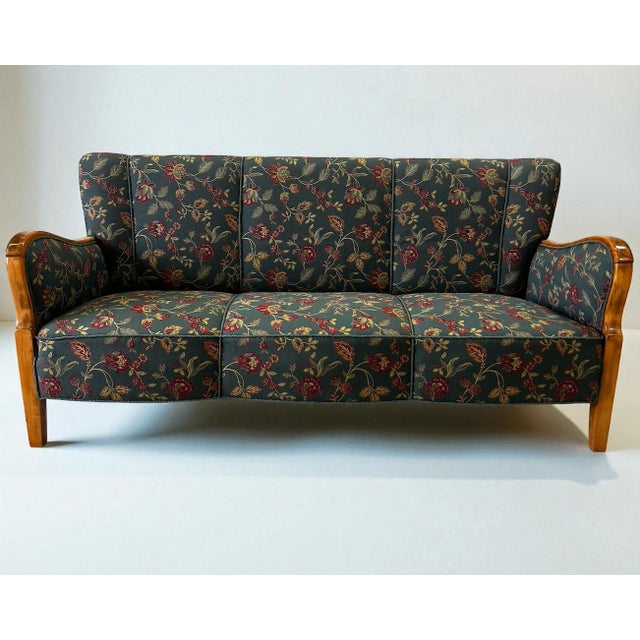 Vintage Danish Three-Seater Sofa in Beech and Original Fabric, 1960s For Sale - Image 9 of 9