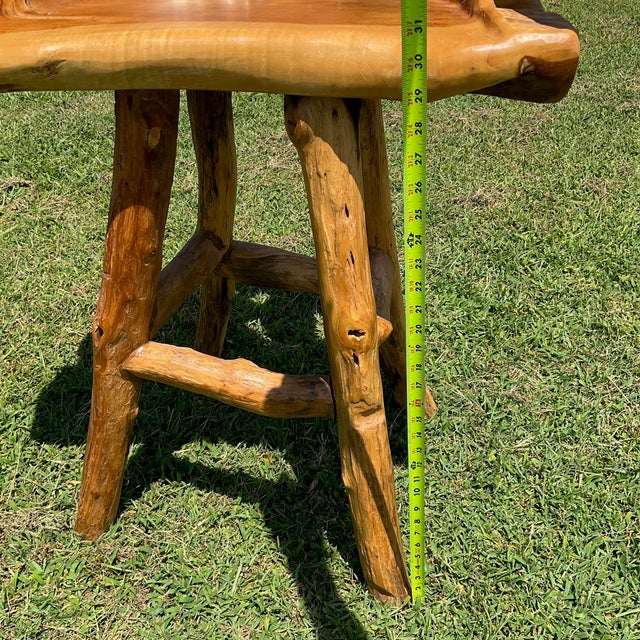 Vintage Handcrafted Rustic Live Edge Log Dining Set With Four Sculpted Wood Chairs For Sale - Image 6 of 16