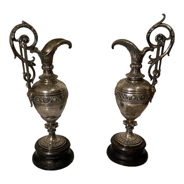 Antique Grand Tour Silvered Ewers - a Pair For Sale