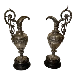 Antique Grand Tour Silvered Ewers - a Pair