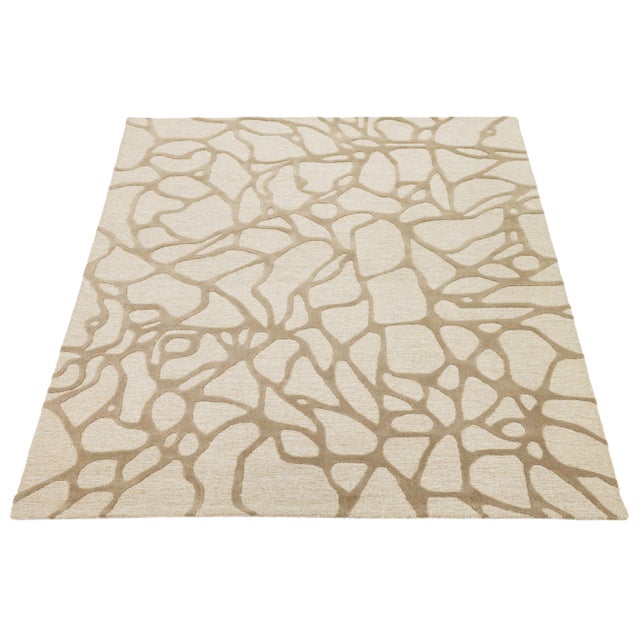 Contemporary 8x10 Organic Hand-Tufted Wool Area Rug - Sand & Cream Modern Abstract For Sale - Image 3 of 10