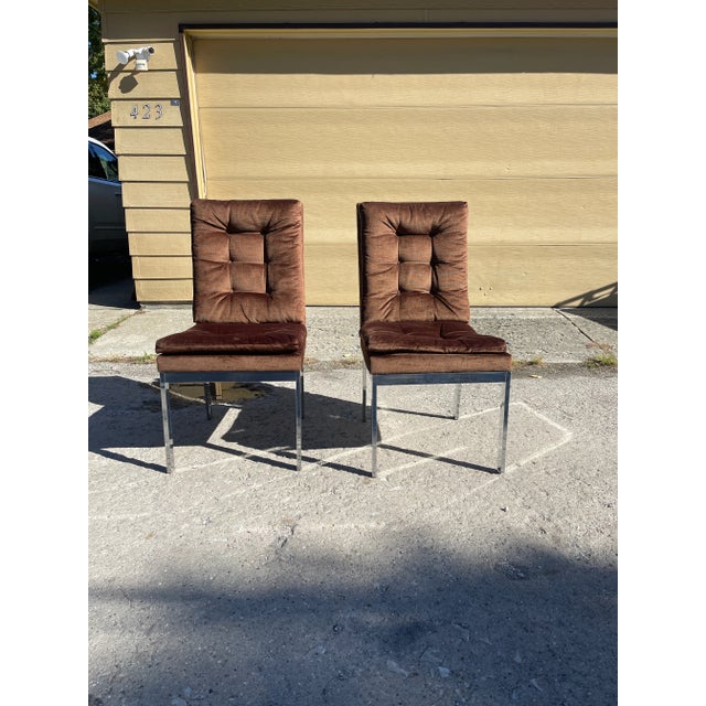 Late 20th Century Late 20th Century Design Institute of America Chrome Side Chairs in the Style of Milo Baughman - a Pair For Sale - Image 5 of 13