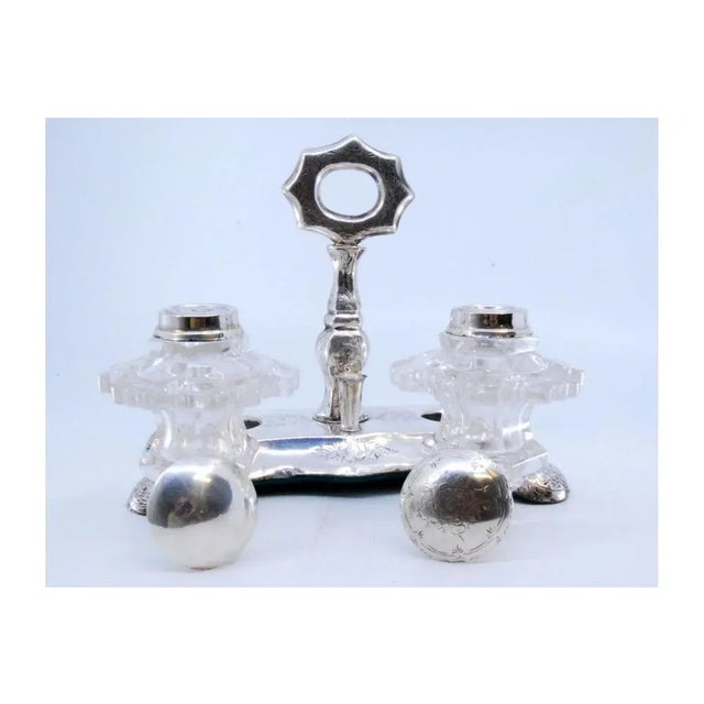 Hexagonally Cut Glass Silver Salt and Pepper Shakers, Set of 3 For Sale - Image 5 of 10