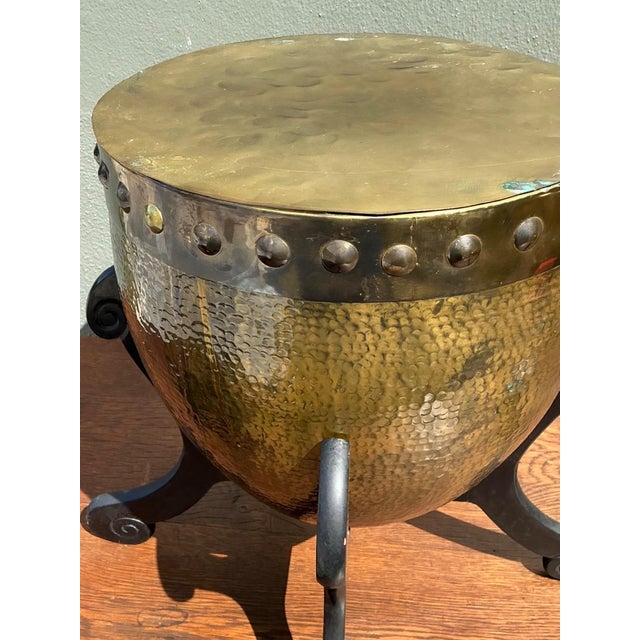 Vintage Hammered Brass Drum Table For Sale - Image 12 of 18