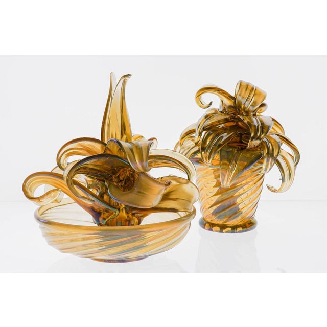 Pair of two glass cacti with iridescent smoke finish. This design is a classic by napoleone martinuzzi. Update: a leaf on...