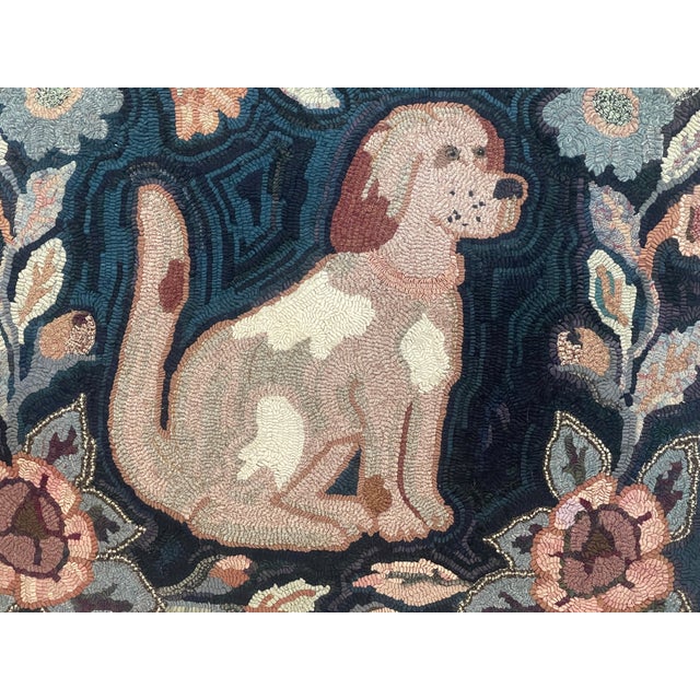 Folk Art "The Faithful Companion" American Folk Art Hound Pictorial Hooked Rug, 1920s For Sale - Image 3 of 18