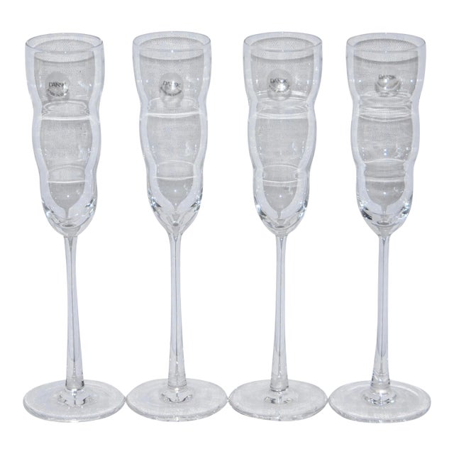 1990s Michael Graves Design for Dansk Cirrus Bee Hive Champagne Flutes- Set of 4 For Sale