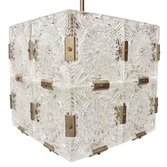 A set of 4 ceiling light, cut crystal glass on steel structure. Made in Czech Republic. This piece is attributed to the...