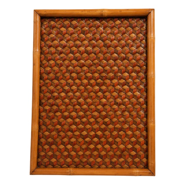 Vintage Chinese Woven Bamboo Tray, 1970s For Sale