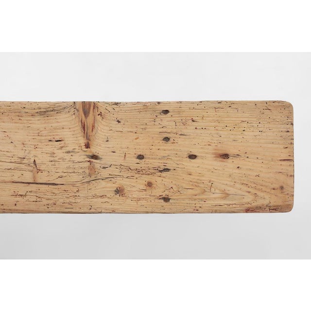 Rustic Wooden Bench with Brown Painted Feet, France, 1890s For Sale - Image 4 of 11