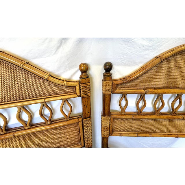 Brown Vintage Palecek Woven Rattan With Bamboo Twin Headboards- A Coordinating Pair For Sale - Image 8 of 16