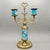 French Antique Longwy France 1920s Turquoise Floral Enamel and Brass Two Arm Candelabra For Sale - Image 3 of 12