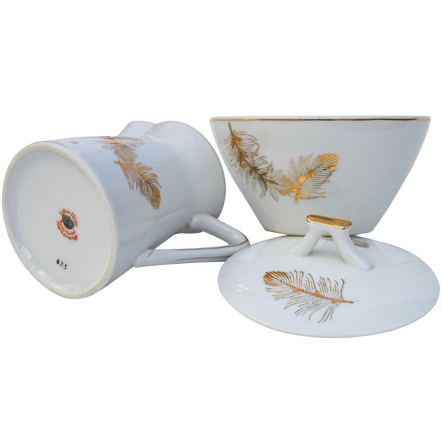 Mid 20th Century Golden-Leaf Pattern Sugar & Creamer - Set of 2 For Sale - Image 4 of 5