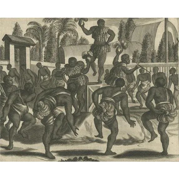 Paper Montanus, Ritual Dance in Brazil, Copper Engraving, 1673 For Sale - Image 7 of 7
