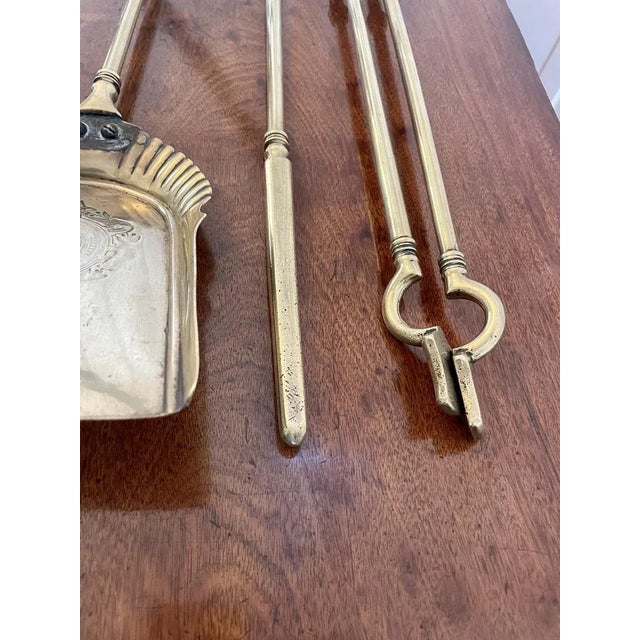 Early 19th Century Antique George III Brass Fire Irons, 1820s, Set of 3 For Sale - Image 5 of 11