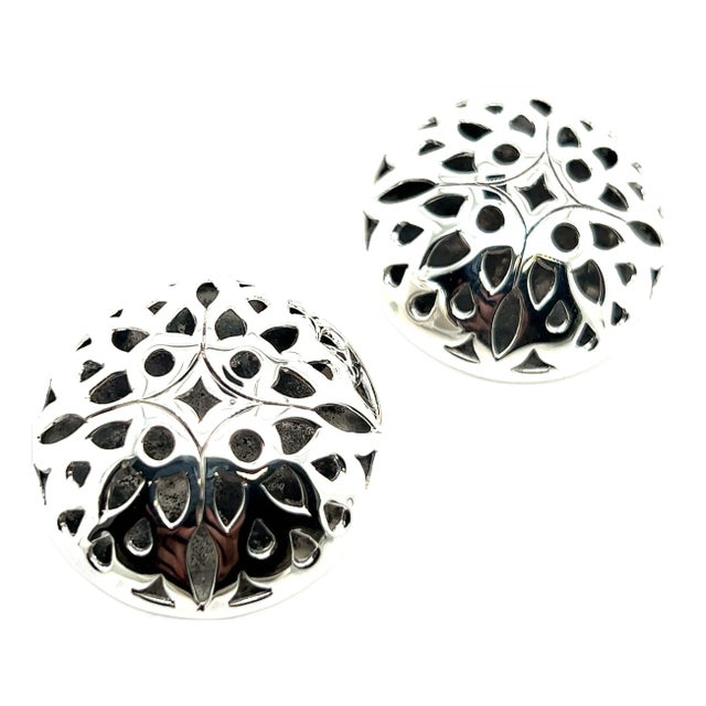 Late 20th Century John Hardy Estate Large Button Clip on Earrings 1.5" Sterling Silver, A Pair For Sale