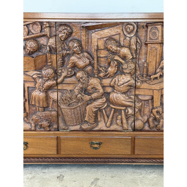 Hand-Carved Oak Storybook Cabinet by Emil Hansen, Denmark C 1950 For Sale - Image 9 of 18