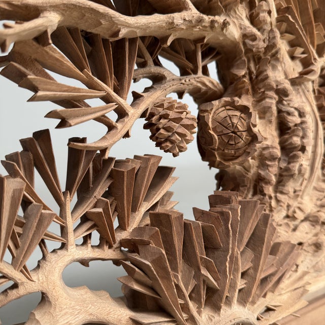 Brown Large Japanese Pine Tree Carving, 1960s For Sale - Image 8 of 18