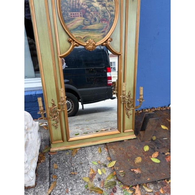 1980s Reproduction Antique Style Trumeau-Style Large Mirror With Attached Sconces For Sale - Image 5 of 6