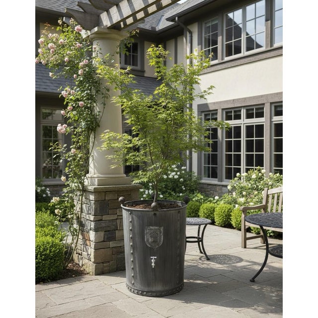 Large Steel Planter With Tree of Life Crest and Spigot For Sale In West Palm - Image 6 of 7