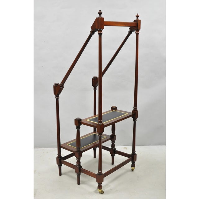George III Style Mahogany and Black Leather Library Steps by Wellington Hall For Sale - Image 11 of 14