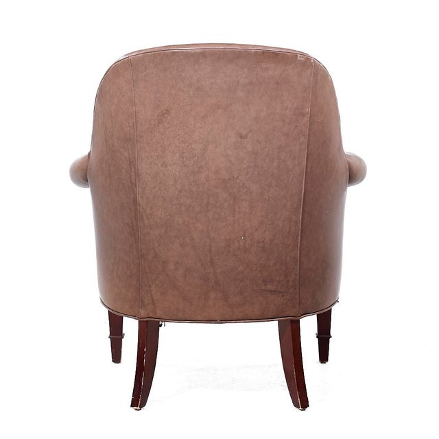 Brown Baker Furniture Brown Leather Barrel Club Lounge Chairs For Sale - Image 8 of 12