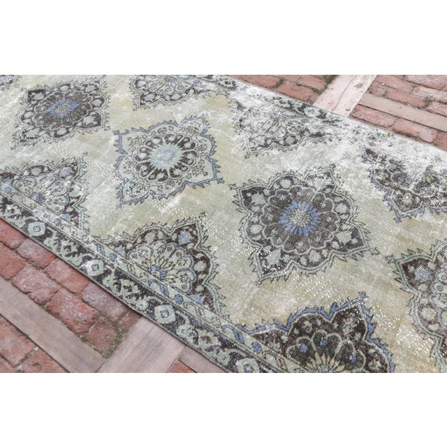 1950s 1950's Vintage Turkish Hand-Knotted Distressed Runner Rug - 4′4″ × 12′ For Sale - Image 5 of 12