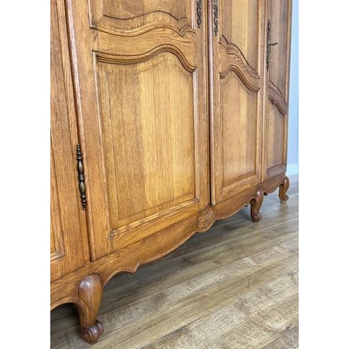 Brown Vintage French Louis XVI Style Oak 4-Door Armoire For Sale - Image 8 of 12