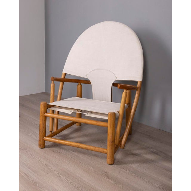 Armchair in curved tubular wood with white canvas upholstery, model G23, designed by Piero Palange and Werther Toffoloni...