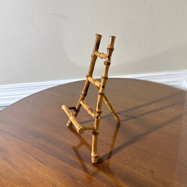 Vintage richly colored burnt tortoise finish bamboo table easel.