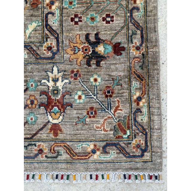 Farmhouse Pomegranate Sultanabad Design Area Rug, Hand-Knotted Wool, 9x12, Taupe & Teal For Sale - Image 3 of 12