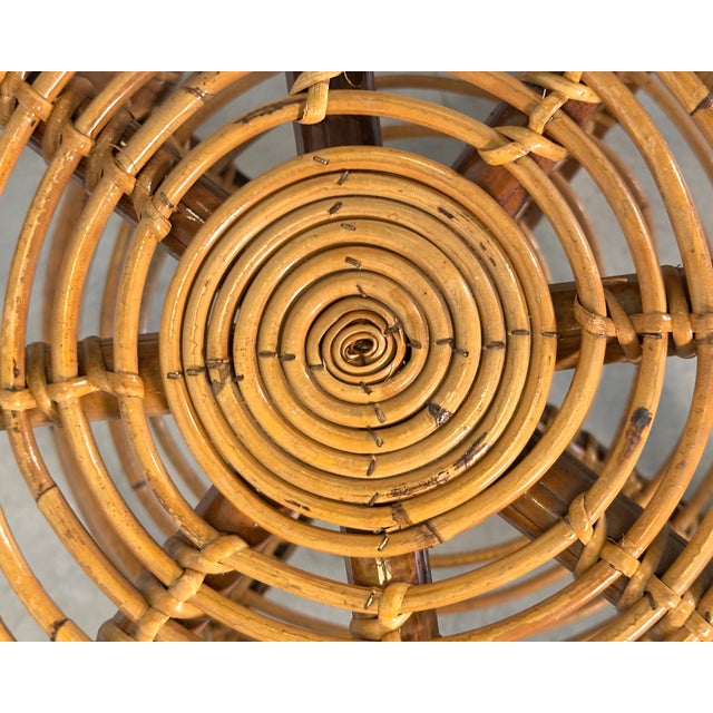 Brown Round Rattan and Bamboo Coffee Table, 1970s For Sale - Image 8 of 9